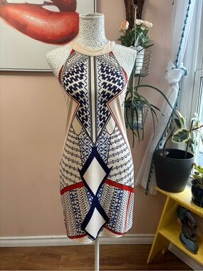 Style & Co. Halter Mini Dress in White, Blue & Red